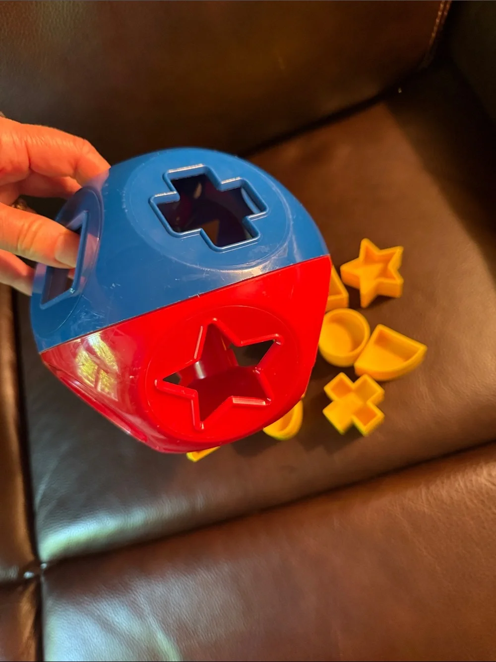 Vintage Tupperware Classic Shape Sorting Ball Toy - Blue & Yellow.